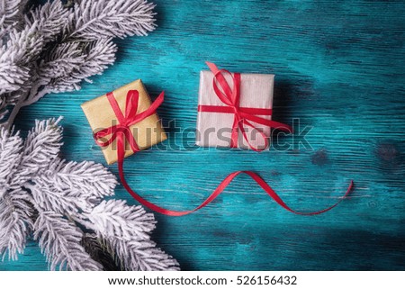 Christmas decoration over vintage wooden background