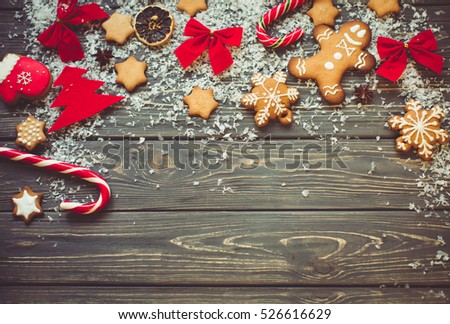 Christmas background. Fabulous holiday mood. Traditional elements of Xmas decoration