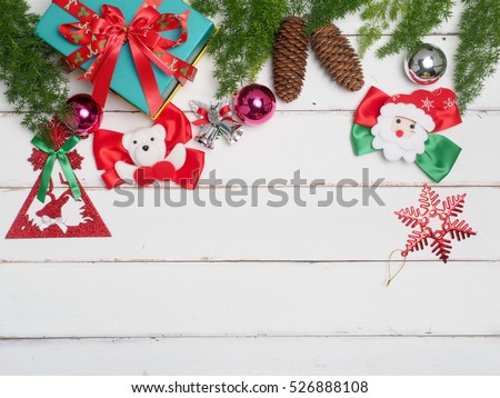 christmas decoration cute object with wood background .