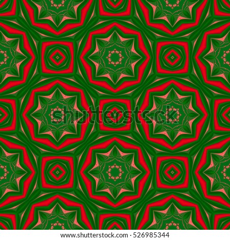 Christmas seamless pattern. Green, red and white colors. You can use it for invitations, gift packaging, wrapping paper, holiday decor, postcards. 