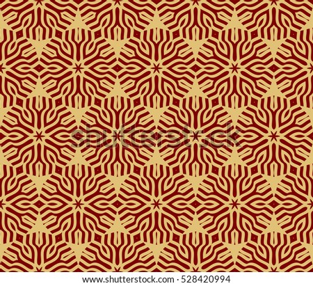 Decorative ornament. Abstract vector illustration. Seamless floral pattern. Gold on red