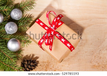  Christmas gift on a wooden table