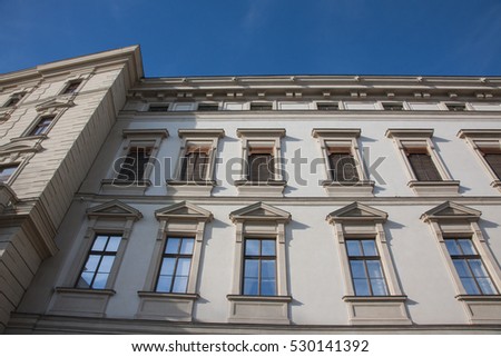 Elegant Building Architecture. Building's Facade in Vienna. Facade Building. Building Background, House wall structure.       