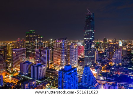 Bangkok Cityscape in Business district with high building at night