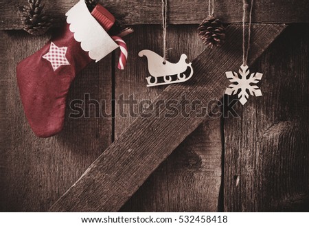 Christmas decoration on  wooden wall
