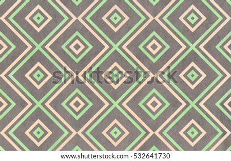 Watercolor geometrical pattern in mint, gray and beige color. For fashion textile, cloth, backgrounds.