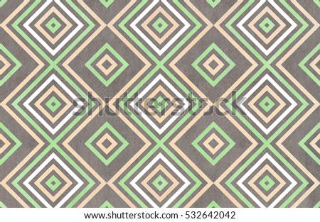 Watercolor geometrical pattern in mint, gray and beige color. For fashion textile, cloth, backgrounds.