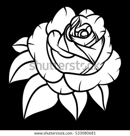 Flowers roses, black and white. Isolated on black background. Vector illustration.