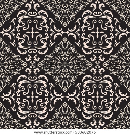 Damask seamless classic pattern. Vintage Baroque delicate background. Classic damask ornament for wallpapers, textile, fabric, wrapping, wedding invitation. Exquisite floral baroque template..