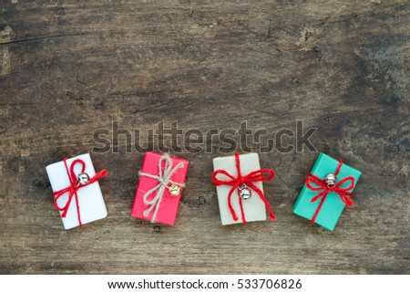 Handmade gift boxes on wood background