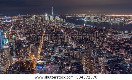  Incredible NY night view from above. Manhattan Business District