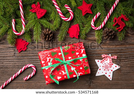 Christmas background with gift box and decorations