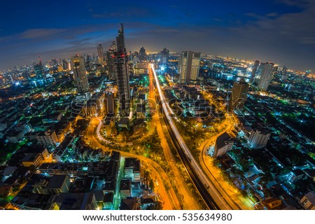 Cityscape of bangkok downtown at night, Trident Bangkok.