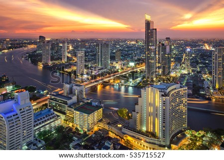 Bangkok city at sunset (Taksin Bridge), Thailand