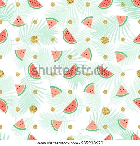 seamless gold dot glitter and watermelon pattern background