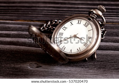deadline concept pocket watch on wooden background