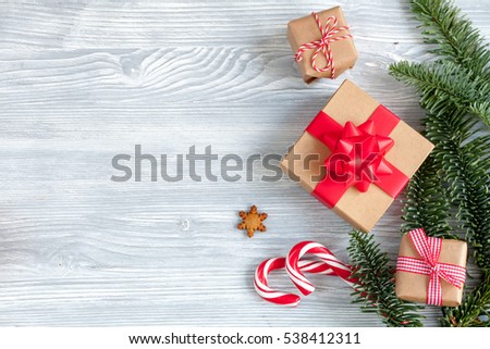 Wood christmas background, top view