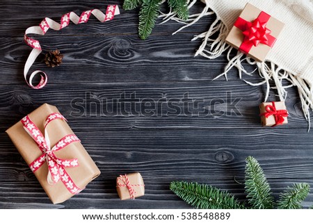 Christmas wood black background with christmas decoration