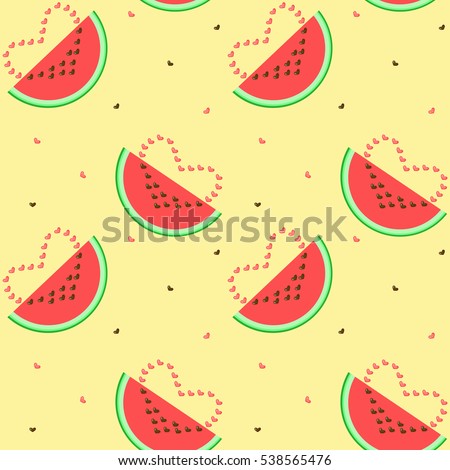 Watermelon seamless pattern. Vector illustration with hearts