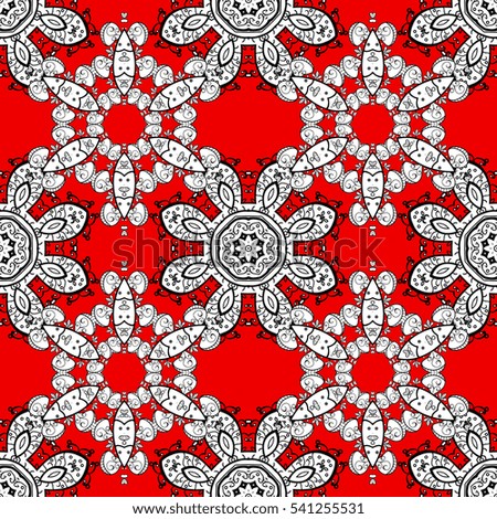 White mandala pattern in red background. Snowflake, New Year, Christmas. Raster.