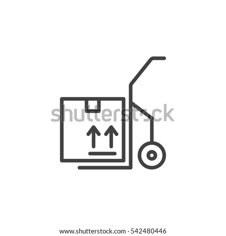 Hand track, dolly with box line icon, outline vector sign, linear pictogram isolated on white. Symbol, logo illustration
