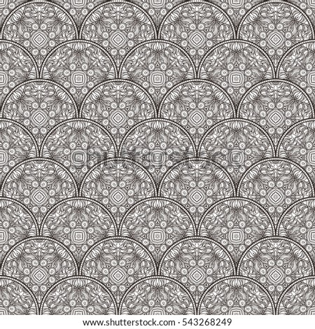 Patch Boho Flower Seamless Pattern. Mandala patchwork, oriental design. Wallpaper, furniture textile, fabric print, pillow deco. Raster background
