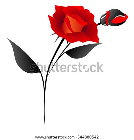 Design element red rose with a bud.