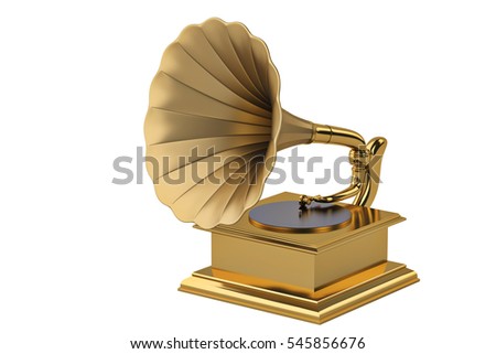 Gold gramophone on white background.3D illustration.