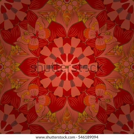 Mandalas background. Red, pink, yellow. Petals. Vector illustration. Radial gradient shape.