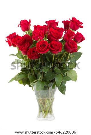 Bouquet of fresh valentine red roses isolated on white background
