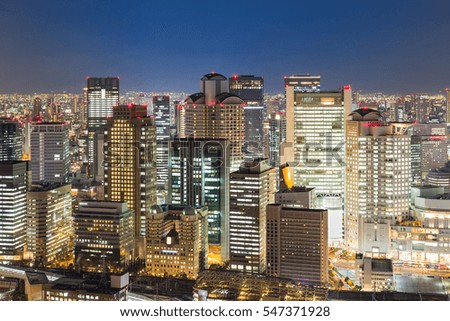 Osaka central business downtown building night view, Japan