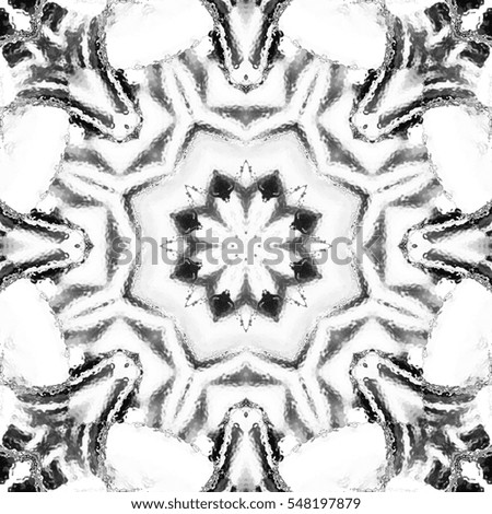 Black and white square symmetrical abstract pattern for textile, ceramic tiles and designs. Aspect ratio 1:1