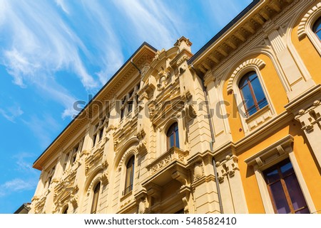 facade of historical buildings in Pisa, Tuscany, Italy