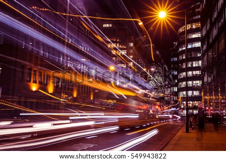 Car traffic light trails at night in London