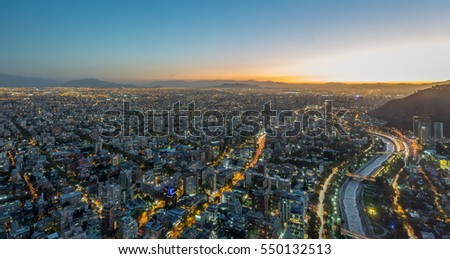 Santiago Chile Night Panorama View 