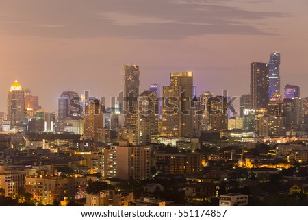Cityscape downtown background night view, Bangkok Thailand