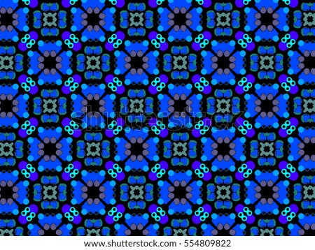 A hand drawing pattern made of blue tones and grey on a black background.