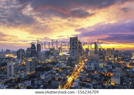 Bangkok city at sunset, Mahanakorn tower, Silom area, Thailand