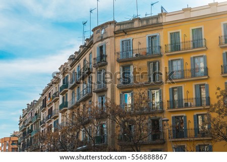 beautiful residential buildings at barcelona on a sunny day