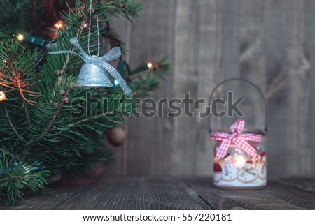 Christmas tree on the background of planks