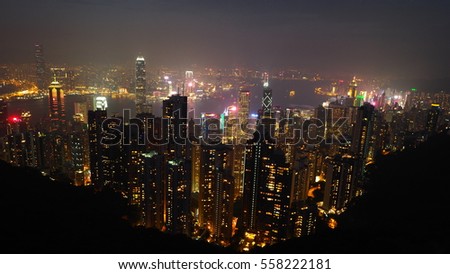 Night scene from the peak Hong Kong on New Year's eve 2016