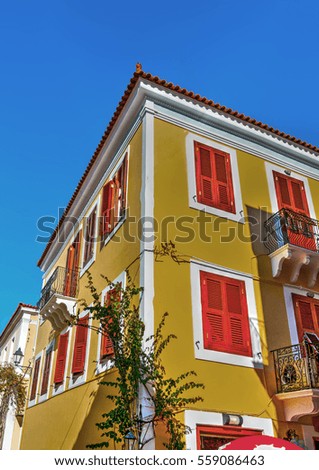 beautiful historic buildings located in the center of Nafplio city in central Greece