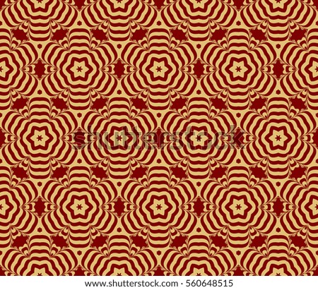 Red and gold color seamless pattern with damask floral ornament. raster copy illustration. For invitation, template, wallpaper
