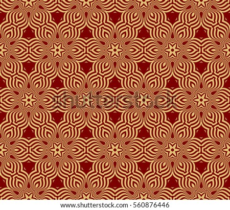 Seamless floral geometric pattern. decorative print. raster copy illustration. red and gold