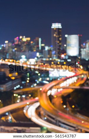 Twilight blurred bokeh city highway intersection night view, abstract background