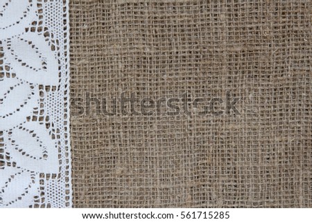Natural background in rustic old style of eco material with lace