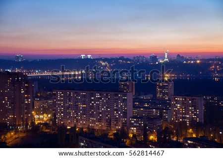 Sunset Kiev, panorama city, Ukraine