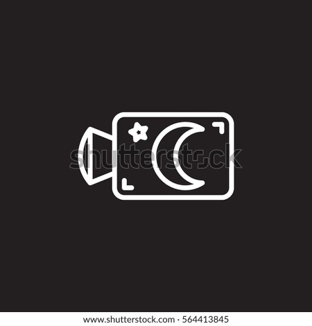 Night camera line icon, outline vector sign, linear white pictogram isolated on black. Symbol, logo illustration