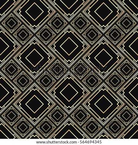Seamless pattern in Art Deco style. Black and golden tilework. Diamond tiles. Luxury background