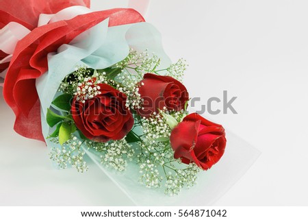Valentines day, symbol love, red roses on white background. with copy space for text.